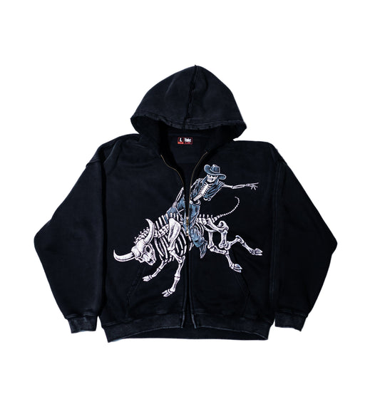 Double Zip Bull Rider Hoodie (Vintage Black)
