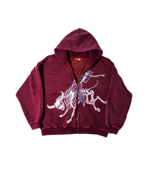 Double Zip Bull Rider Hoodie (Vintage Red)