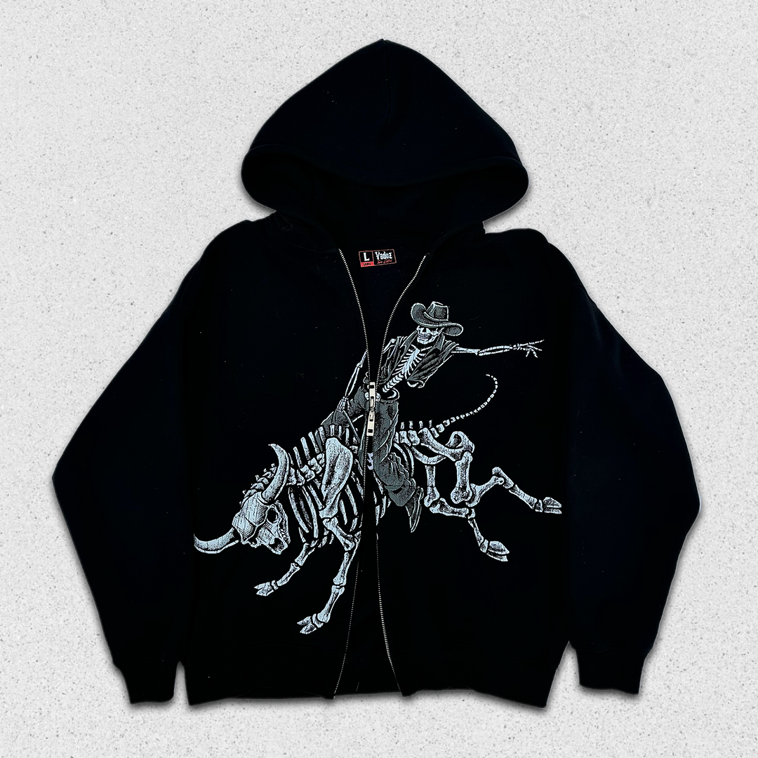 Double Zip Bull Rider Hoodie (BLACK)